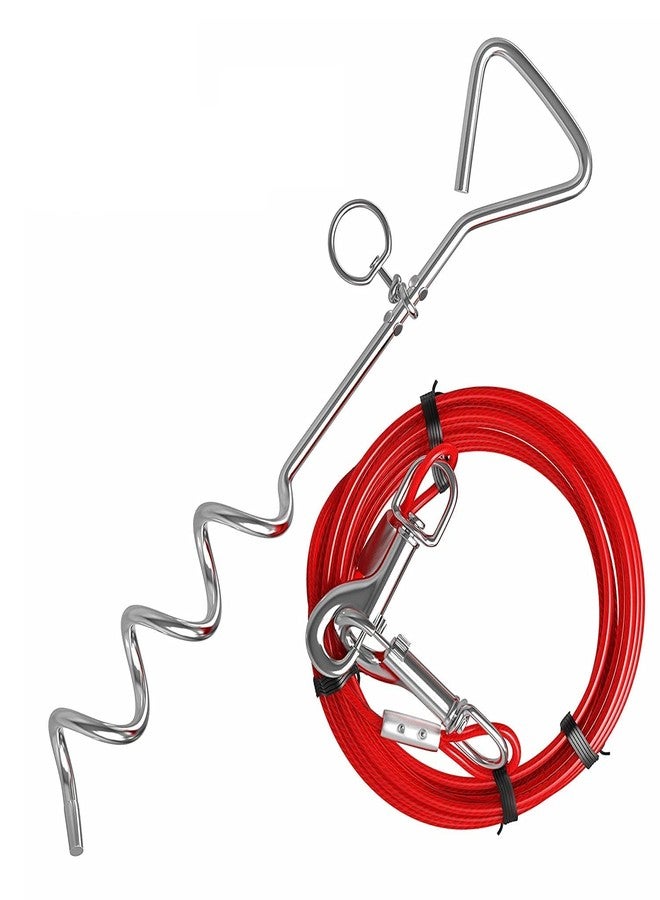 Pups&Pets Dog tie Out Cable and Stake | Heavy Duty Anti Rust Spiral Stake with 16ft Long Strong Wire Leash for Camping and Yard | Stake with tie Out Cable for Medium & Large Dogs up to 125LBS - Image 1